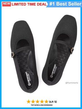 Mary Jane Flat Knit Slip-On Square Toe Ankle Strap Comfort Shoe
